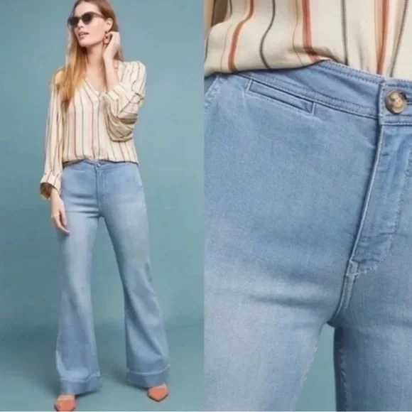 Pilcro and The Letterpress High Rise Bootcut Jeans Zip Pocket Light Blue Sz.27 - Picture 1 of 11